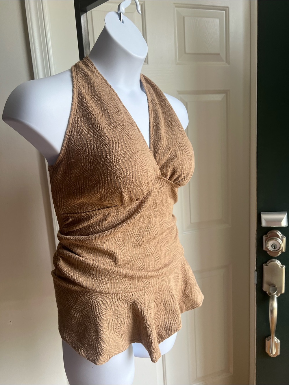 Textured Camel Halter 2pc Peplum Tankini swimsuit Sz 3XL